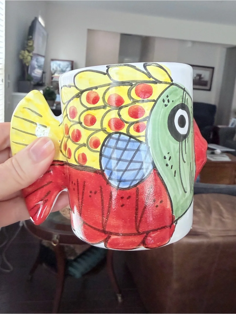 Vintage Vietri Hand-Painted Ceramic Kissing Fish Mug